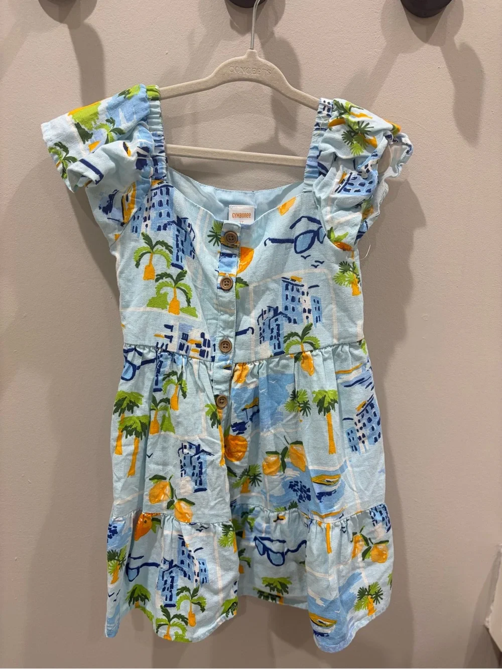 Gymboree Light Blue Tropical Print Cotton Dress with Orange & Green Accents